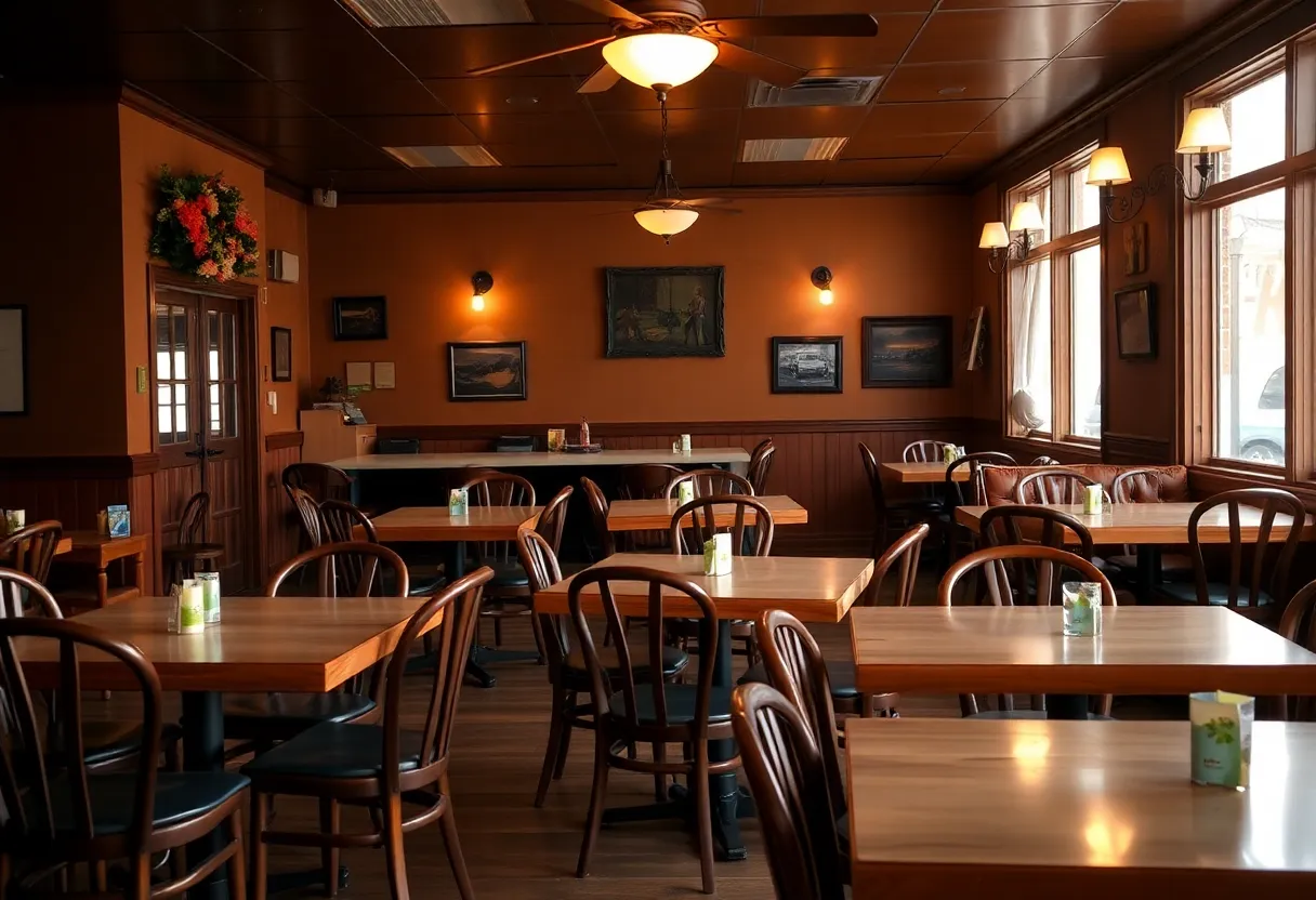 Interior of Soco Thornton Park restaurant showing empty tables