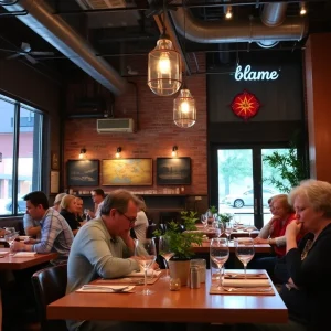 Interior view of Soco Thornton Park restaurant with diners enjoying a meal