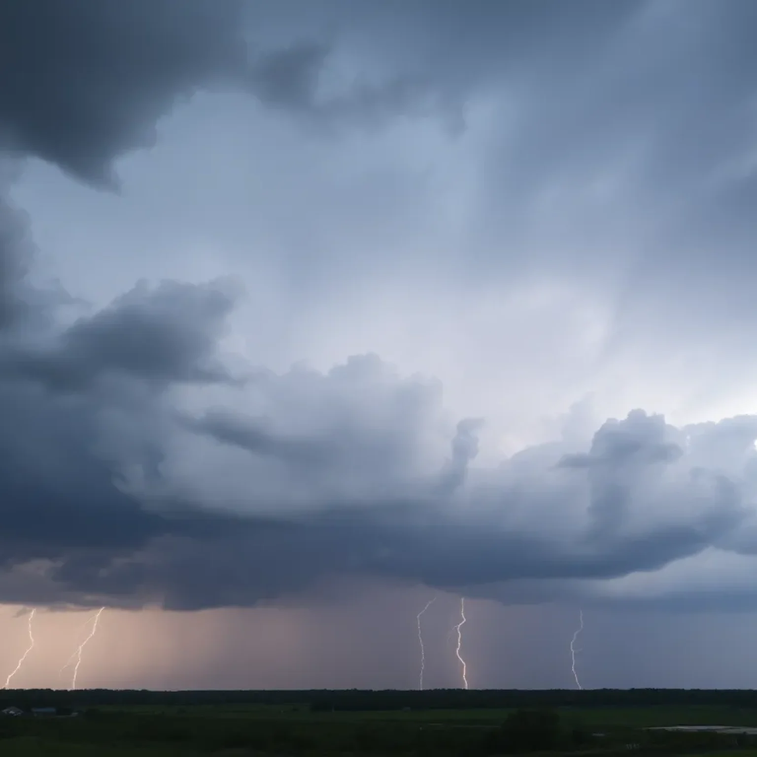 Thunderstorm clouds with lightning over Central Florida landscape