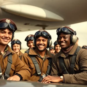 Historical image of diverse military pilots representing the Tuskegee Airmen during World War II