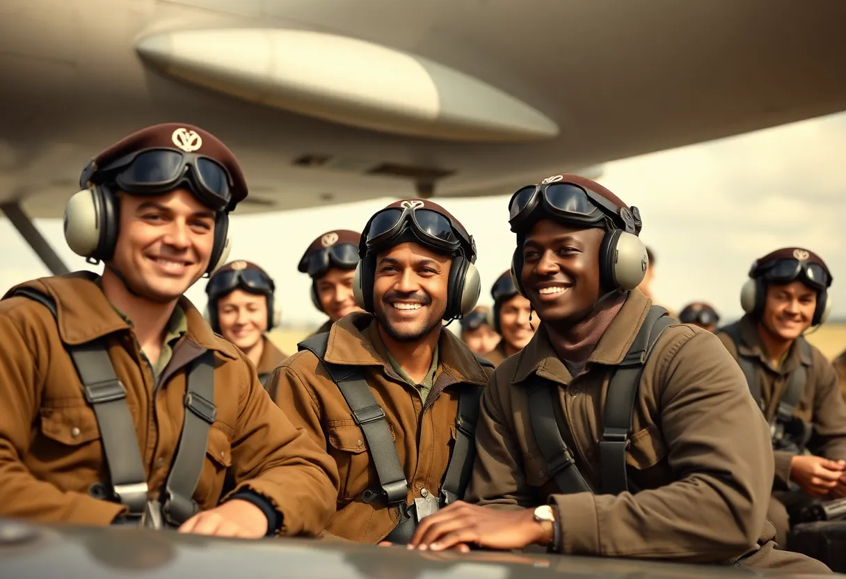 Historical image of diverse military pilots representing the Tuskegee Airmen during World War II