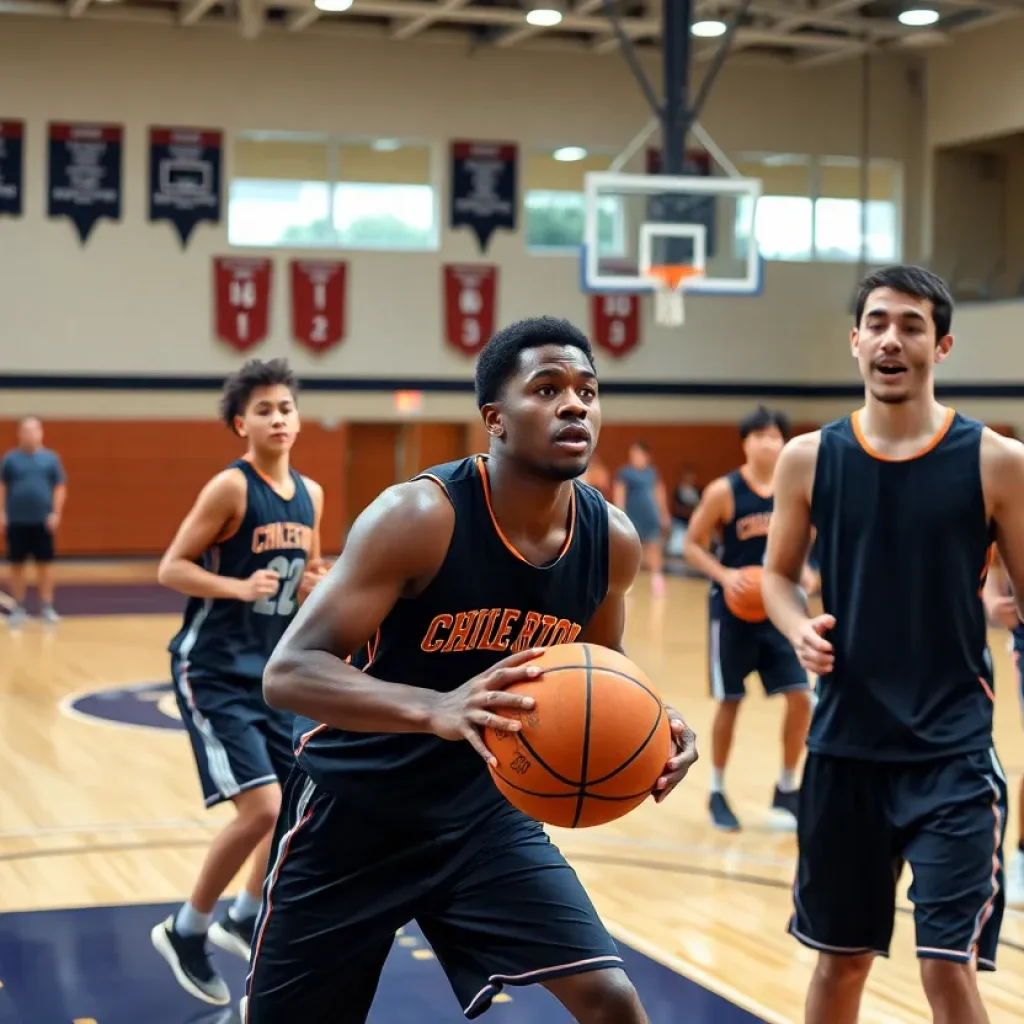UCF Men's Basketball team practicing on the court