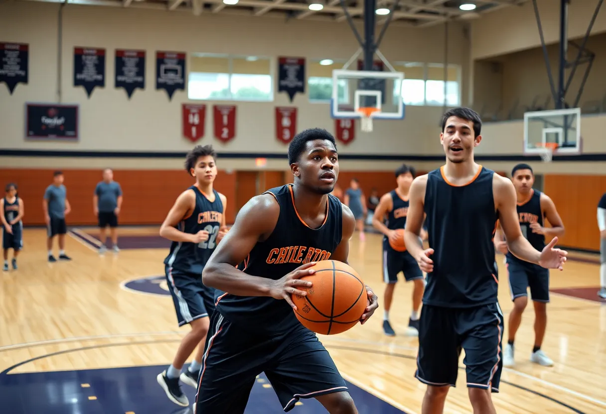 UCF Men's Basketball team practicing on the court