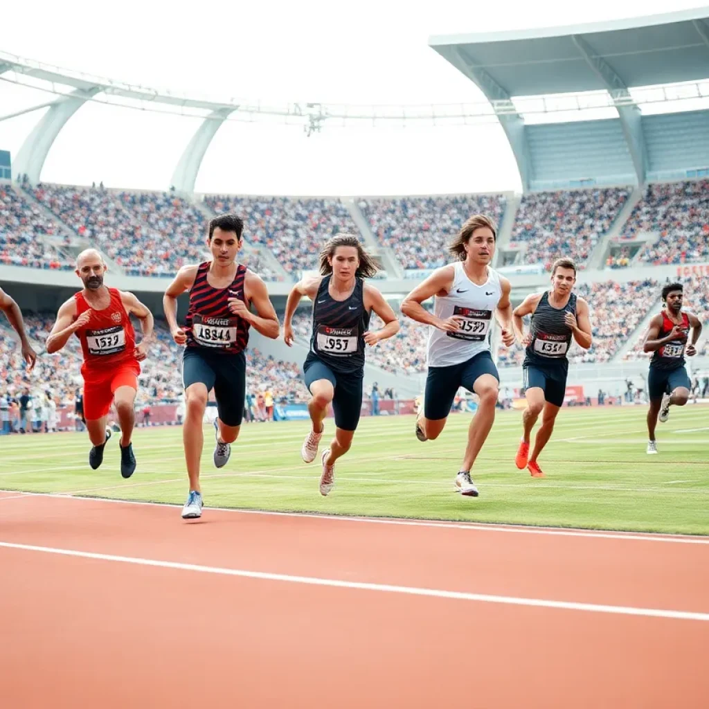 UCF athletes competing in a relay race at the Outdoor Big 12 Championship