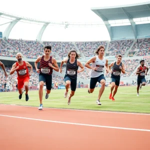 UCF athletes competing in a relay race at the Outdoor Big 12 Championship