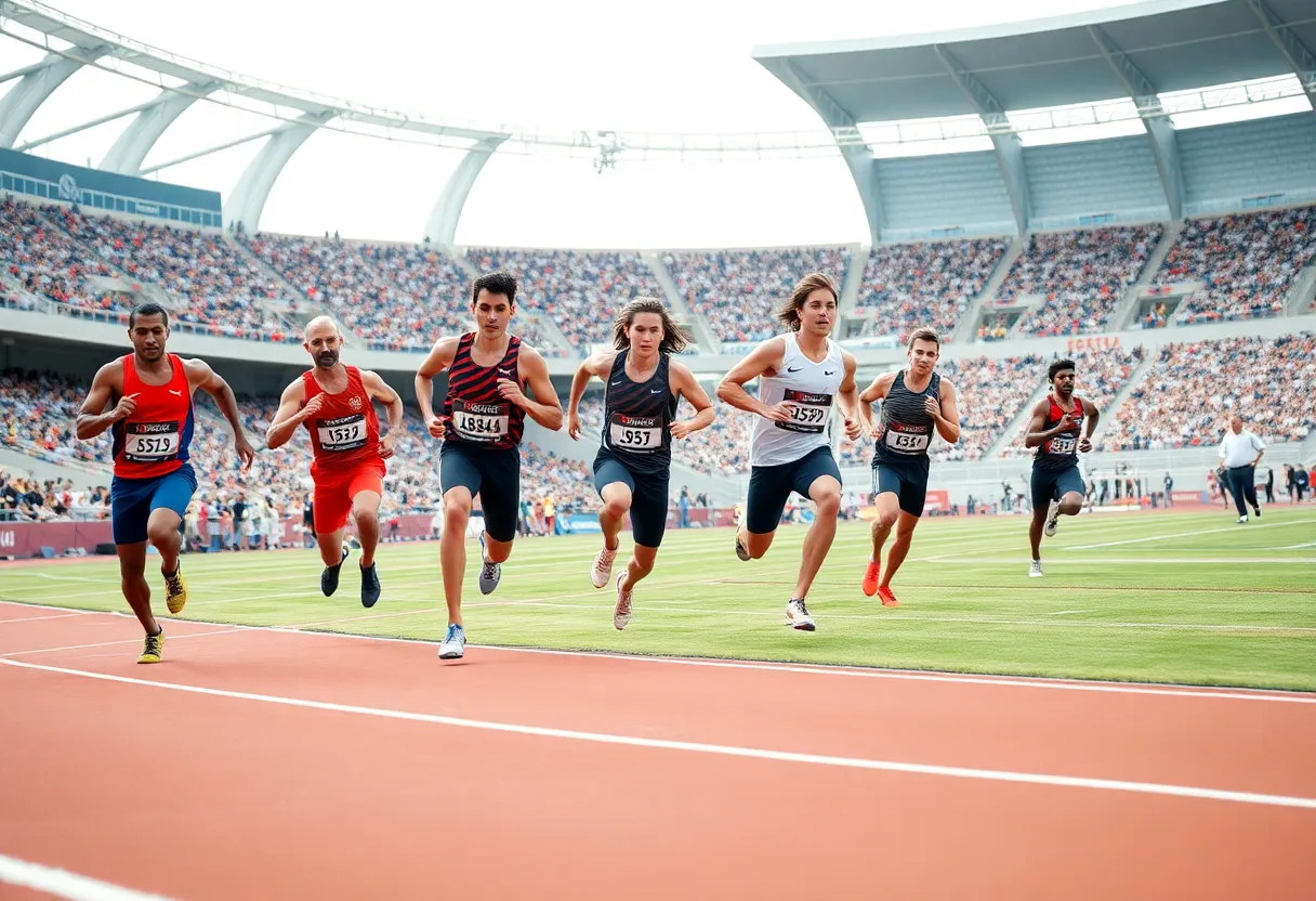 UCF athletes competing in a relay race at the Outdoor Big 12 Championship