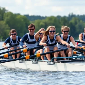 UCF rowing team racing in the water