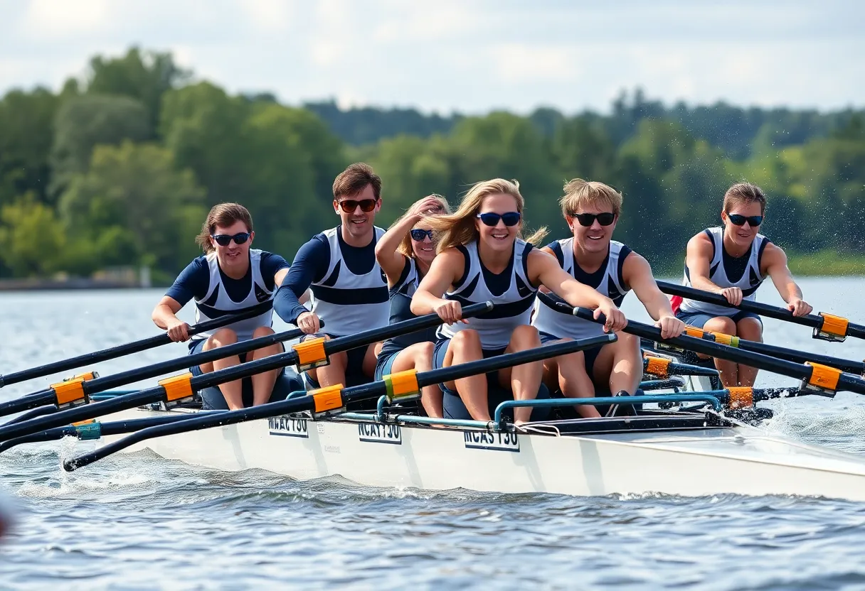 UCF rowing team racing in the water