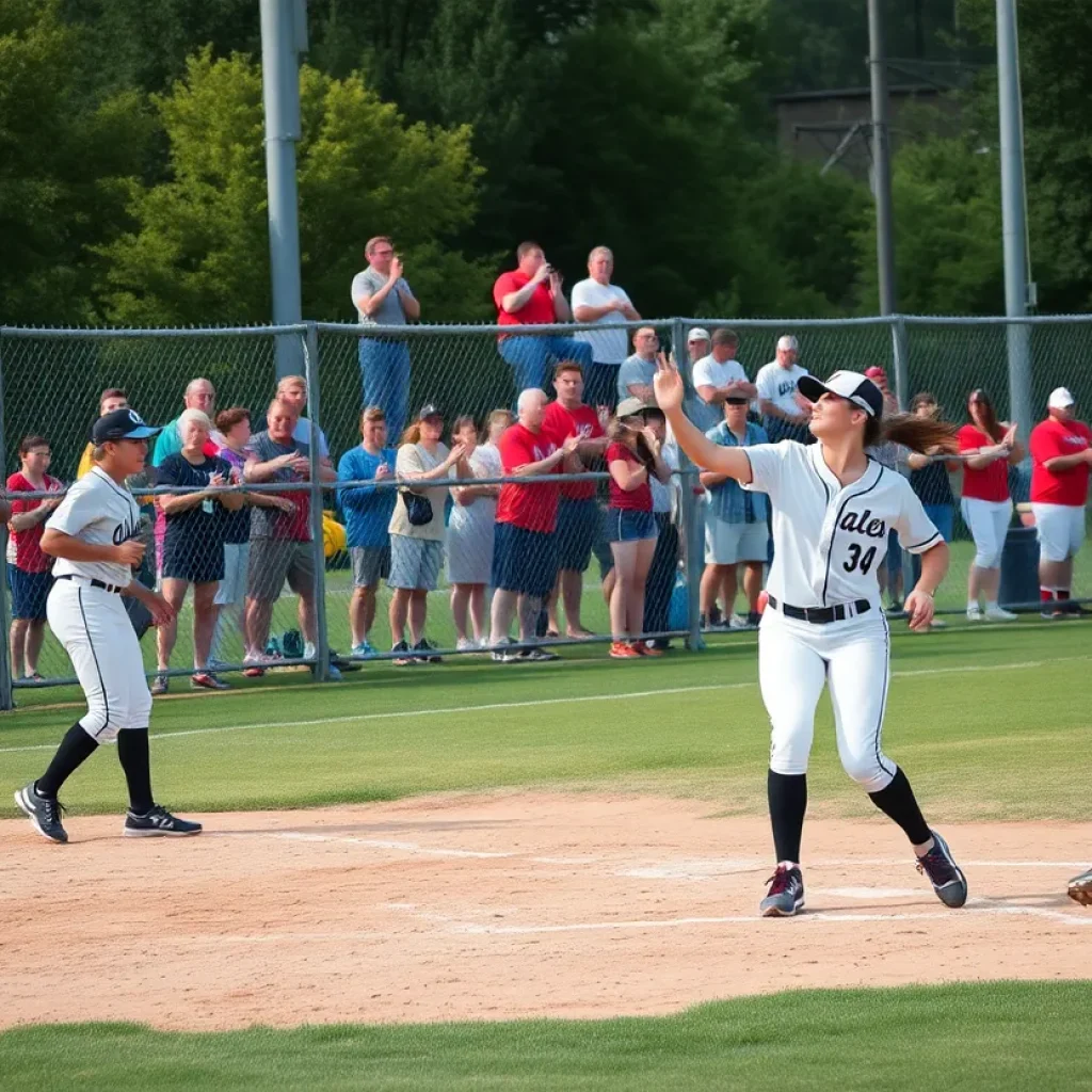 Softball players from the University of Michigan competing in a game