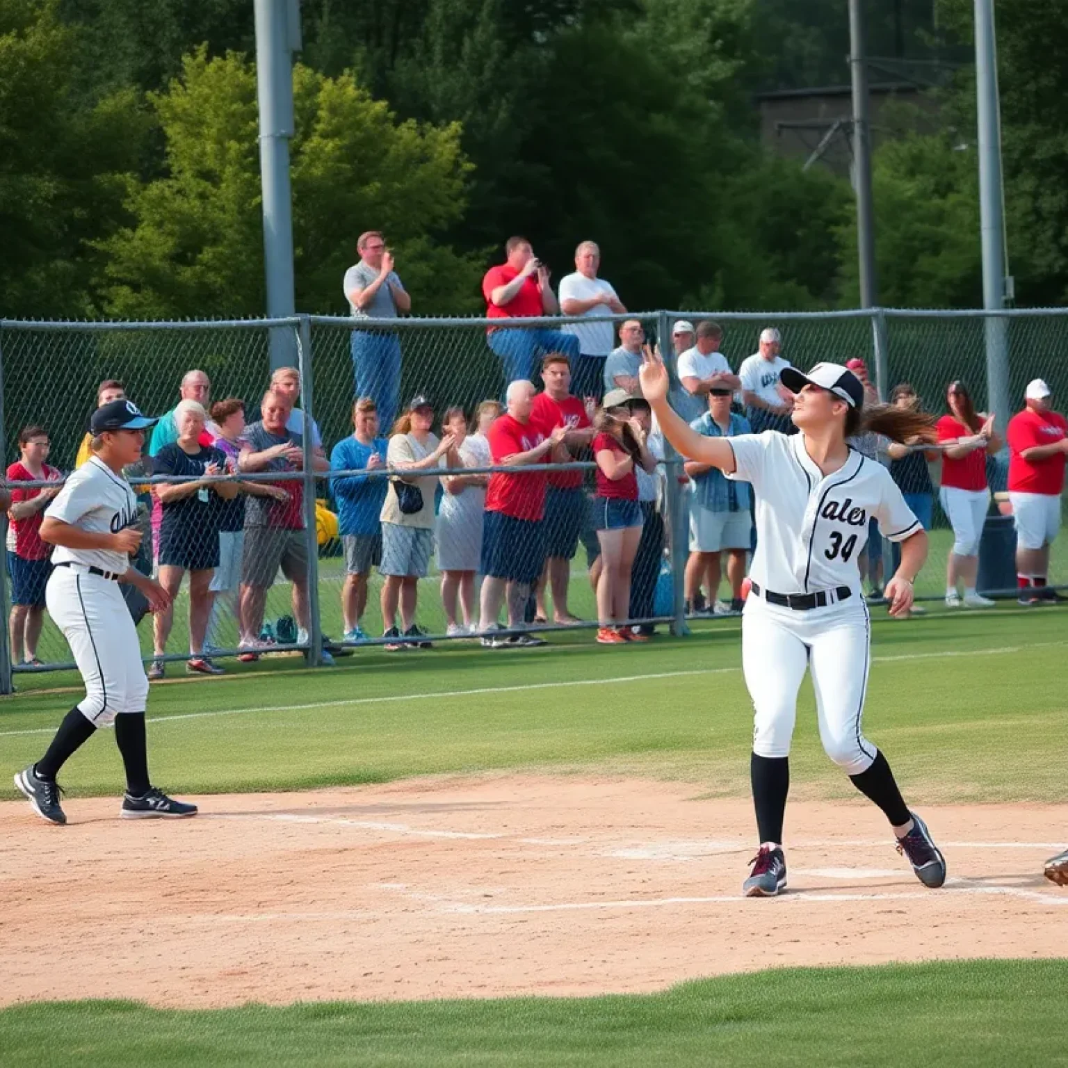 Softball players from the University of Michigan competing in a game