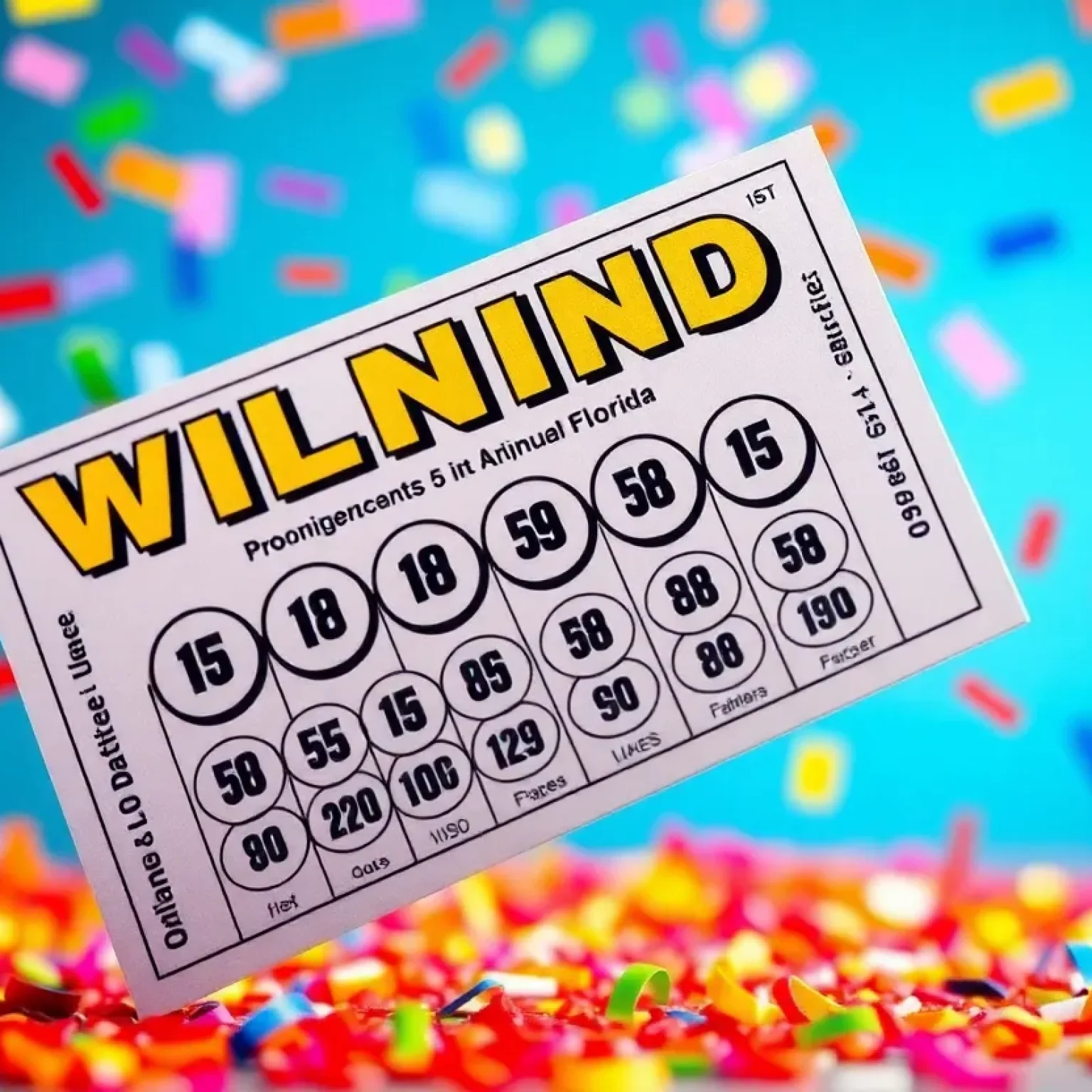 Illustration of a winning lottery ticket surrounded by confetti