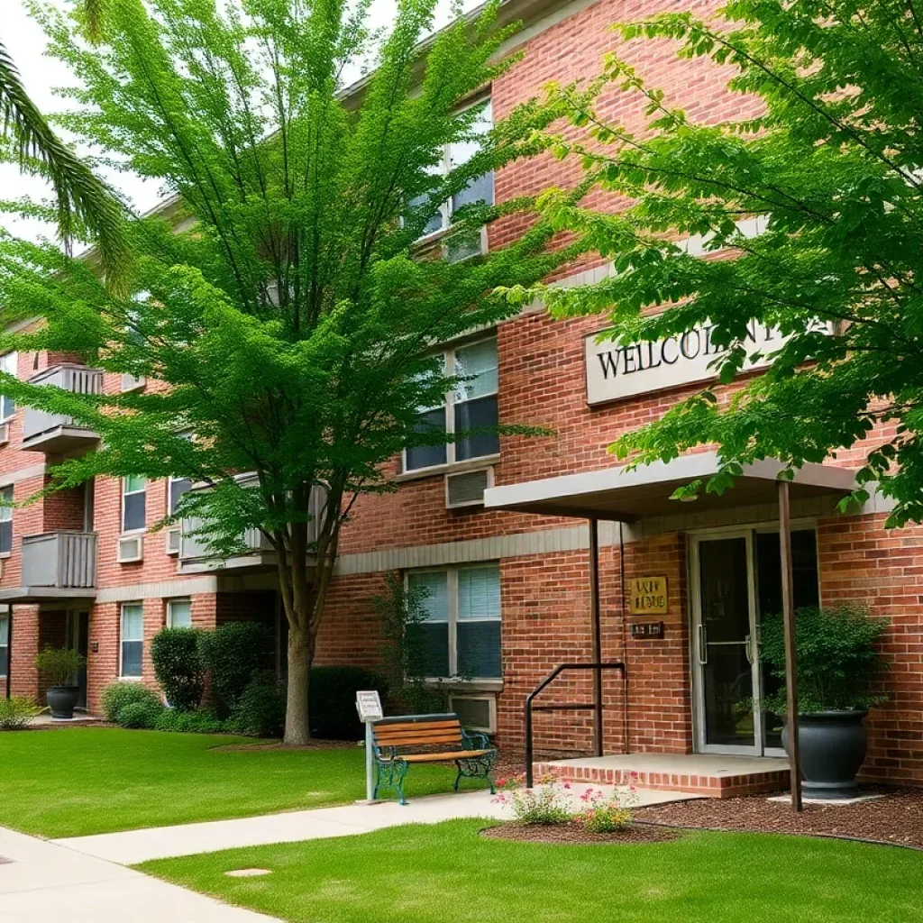 Exterior view of an apartment complex for school staff