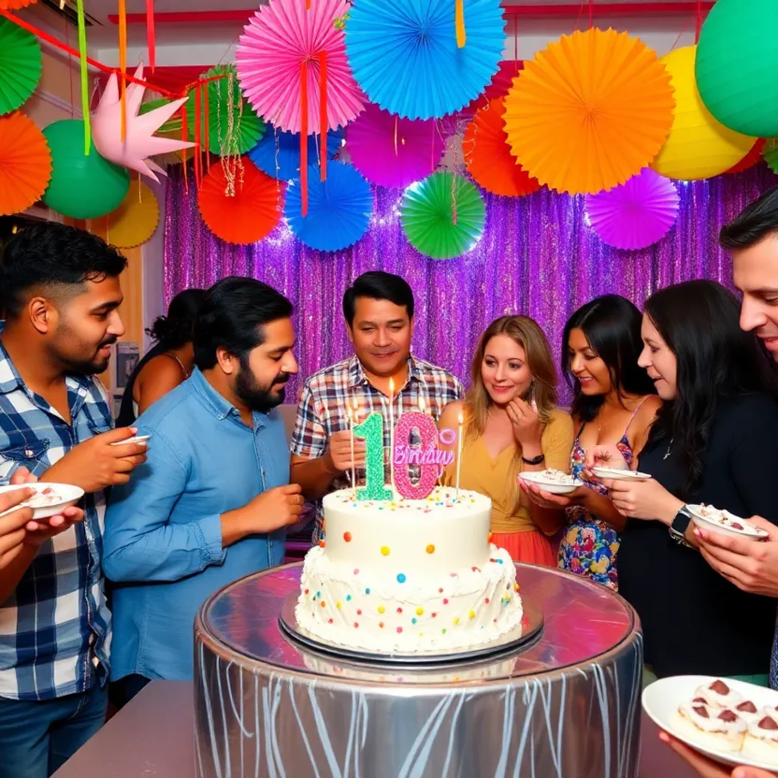 People celebrating a birthday with decorations and desserts in Orlando