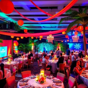 Participants enjoying a Caribbean-themed gala for asthma awareness.