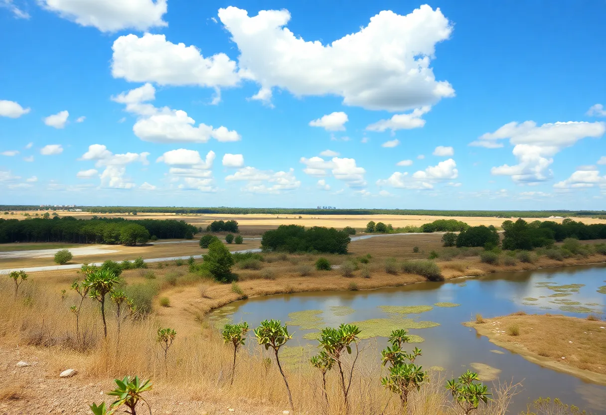 Scenic view of Central Florida under clear skies with signs of high summer temperatures.