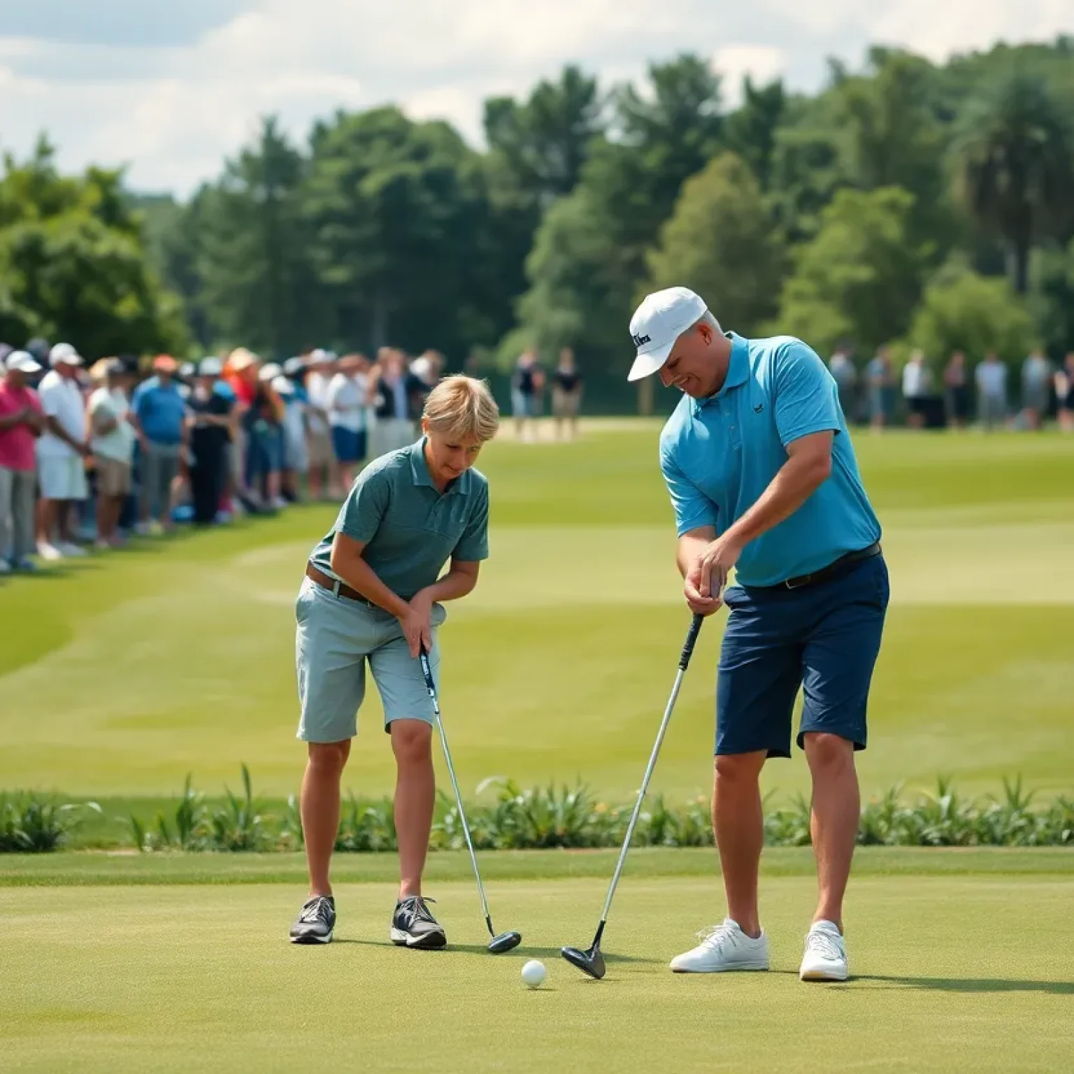 Father and son playing golf together