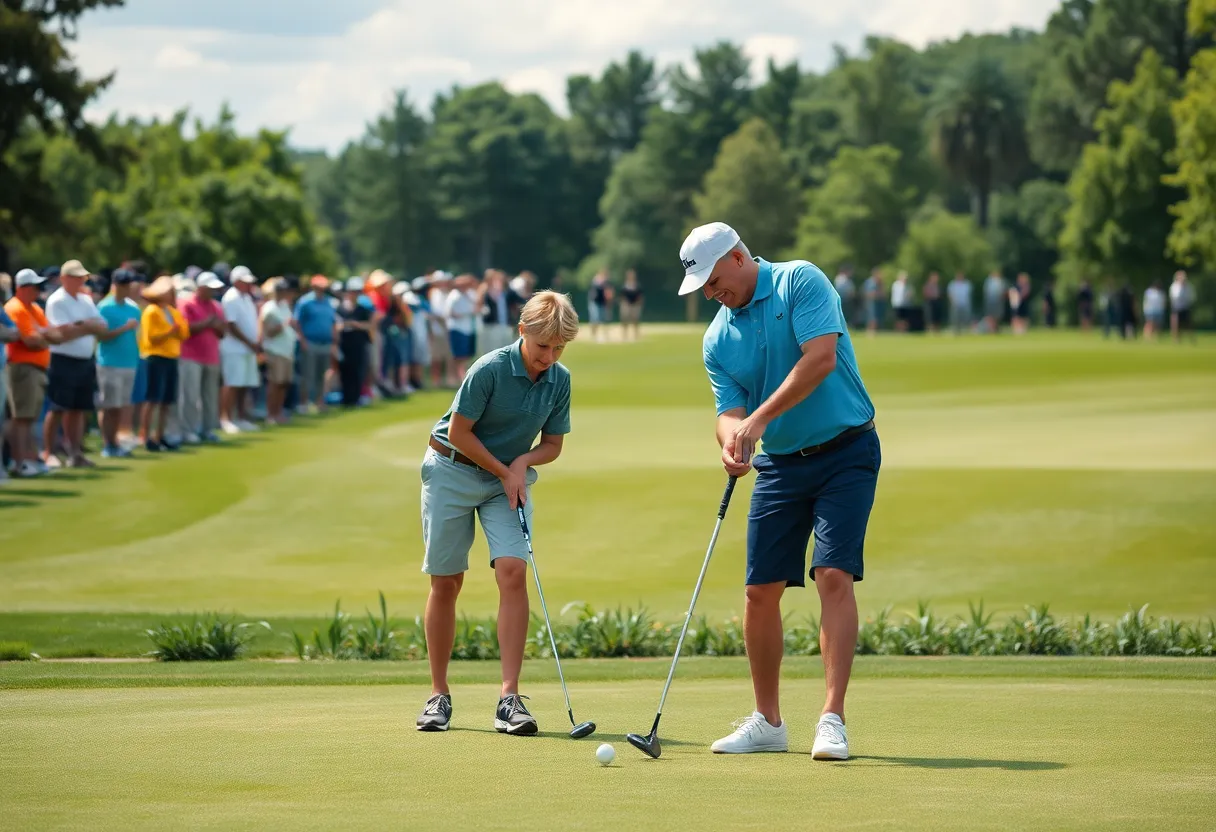 Father and son playing golf together