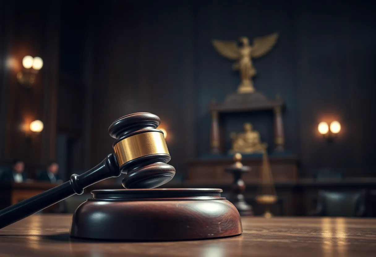 Courtroom scene symbolizing justice