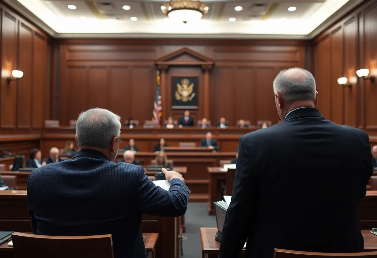 A courtroom setting representing a sexual abuse lawsuit