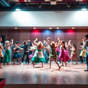 A colorful dance performance symbolizing the arts community.