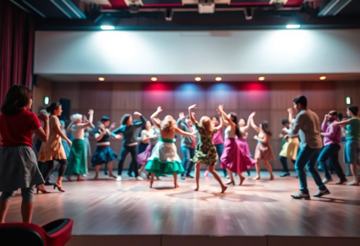 A colorful dance performance symbolizing the arts community.