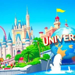 Illustration of Disney World and Universal Orlando attractions