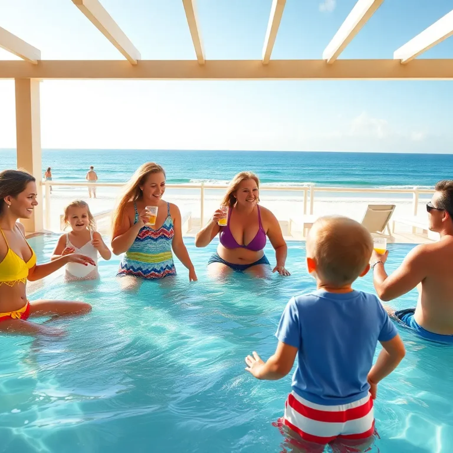 Family enjoying vacation at a beach resort in Florida