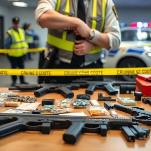 Illustration of law enforcement inspecting illegal firearms