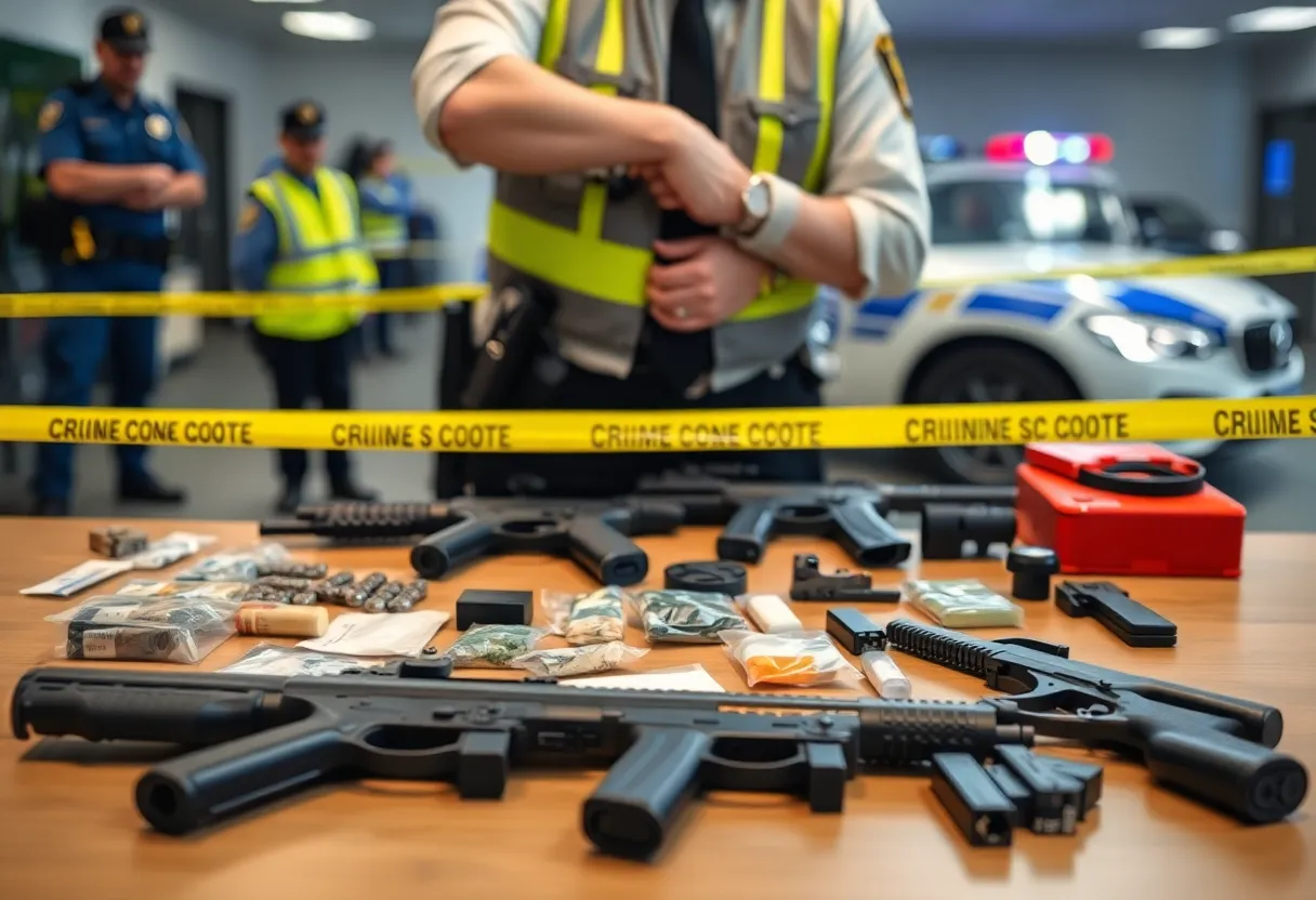 Illustration of law enforcement inspecting illegal firearms