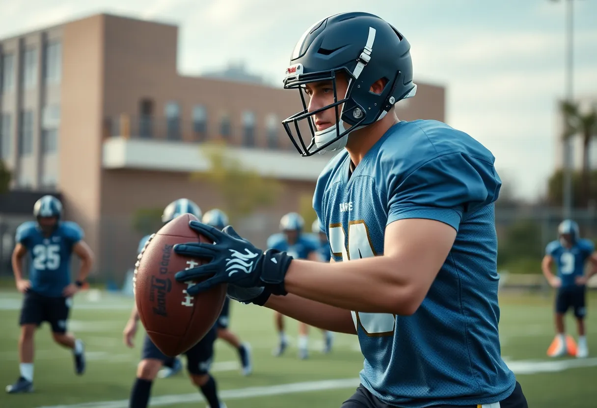 Training session of a football player at a university