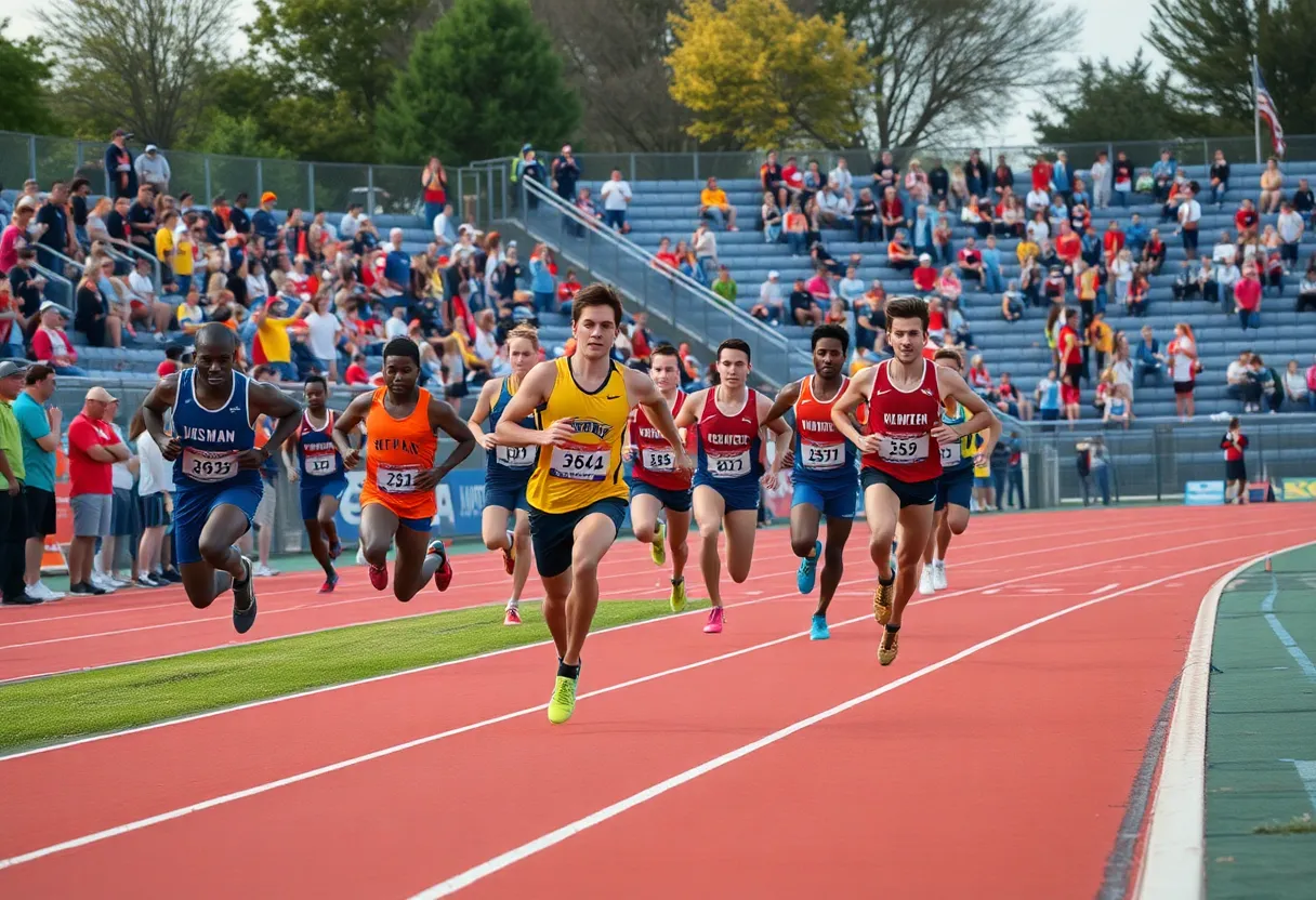 Holy Cross track and field athletes competing outdoors at an invitational event