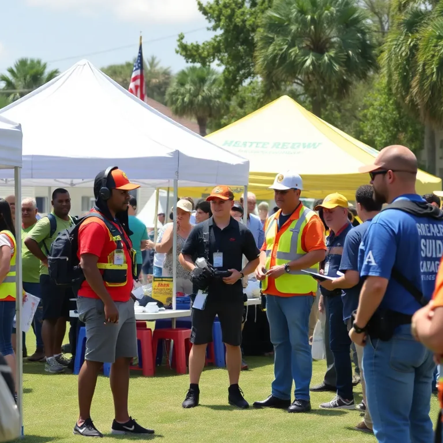 Community members engaging in hurricane preparedness discussions at the 2025 Hurricane Expo in Orlando.