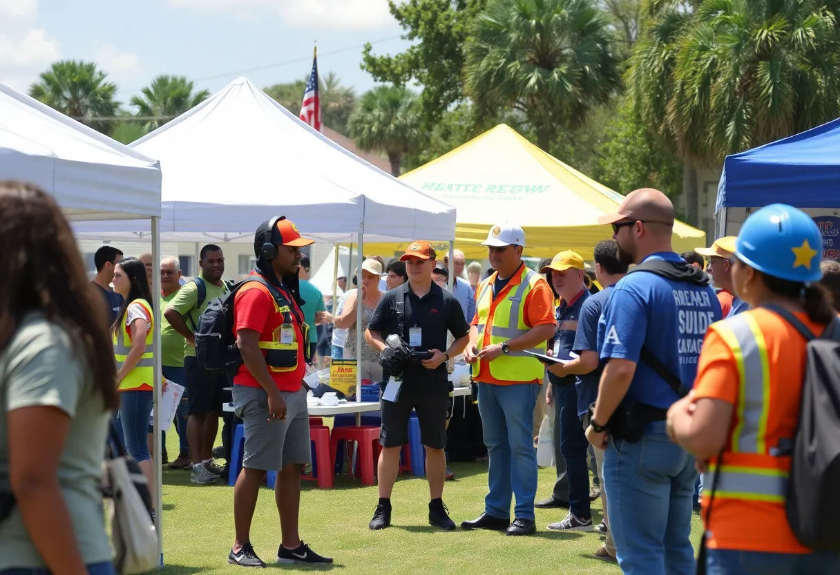 Community members engaging in hurricane preparedness discussions at the 2025 Hurricane Expo in Orlando.