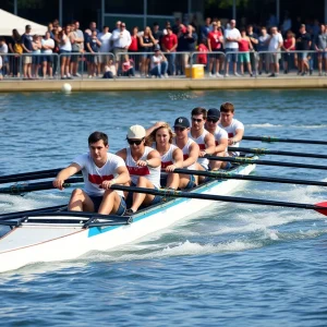 Jacksonville University rowing team in action during a competition