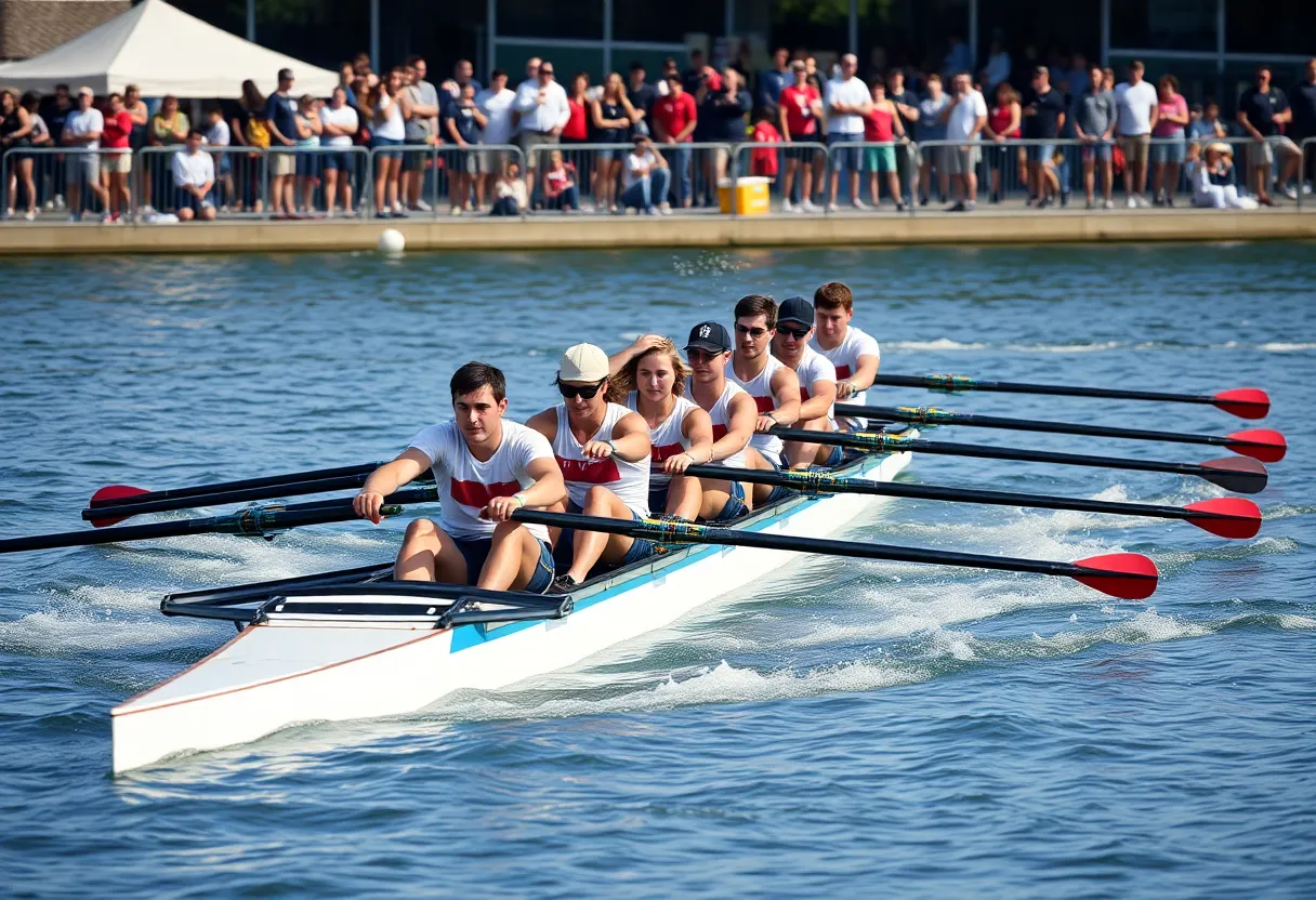 Jacksonville University rowing team in action during a competition