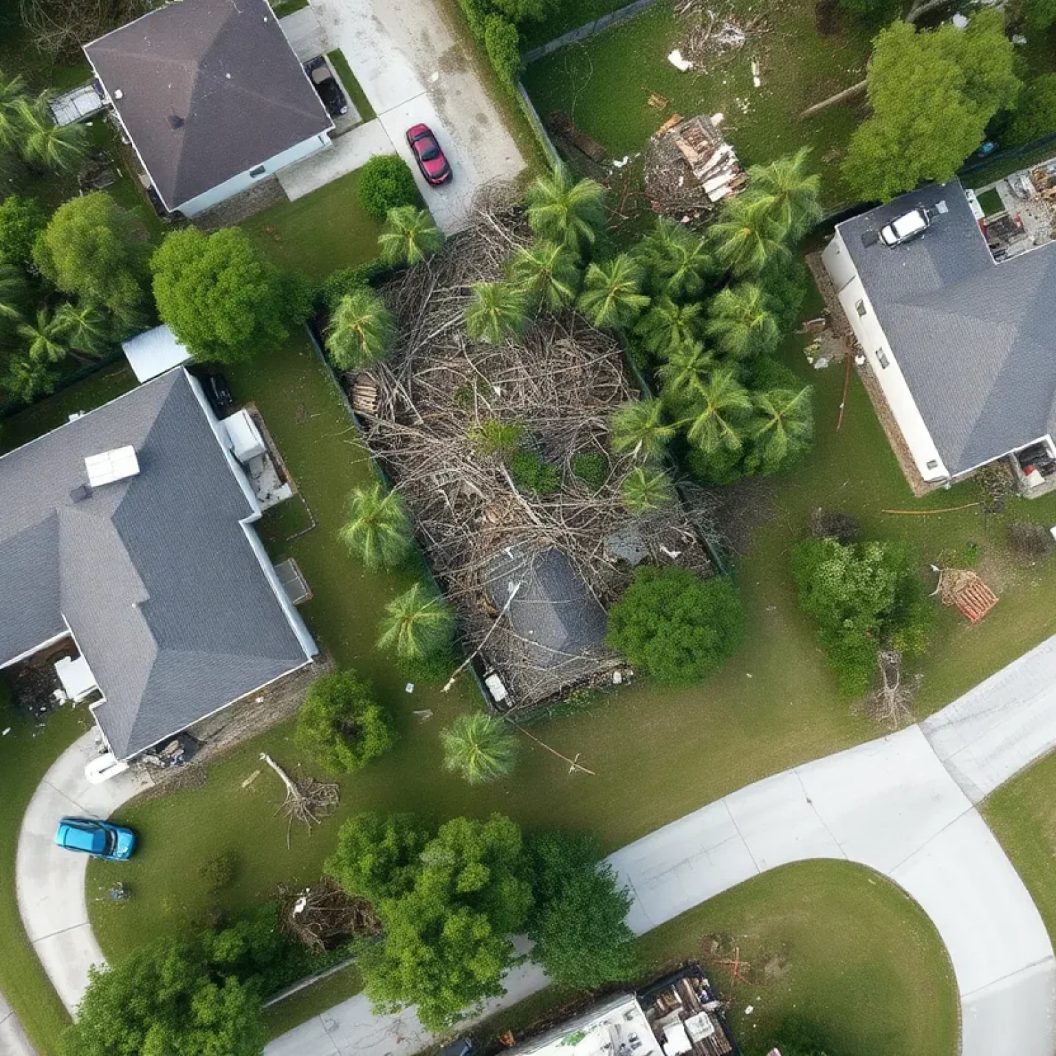 Aerial view of tornado damage in Longwood, Florida