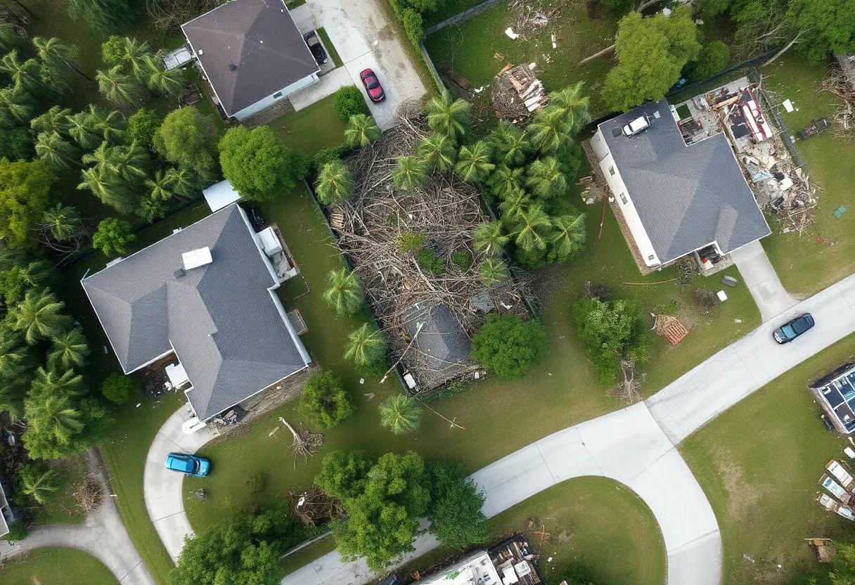 Aerial view of tornado damage in Longwood, Florida