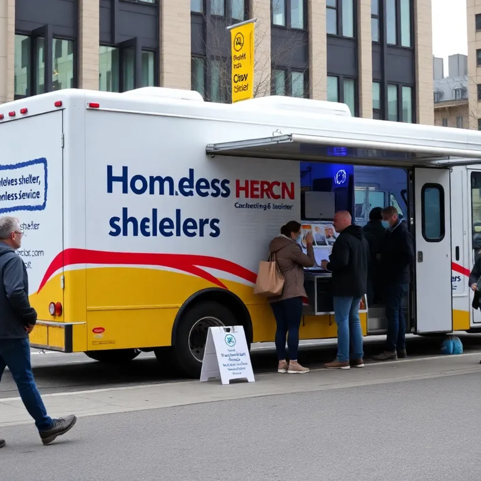 Mobile shelter bus providing services to the homeless in Apopka