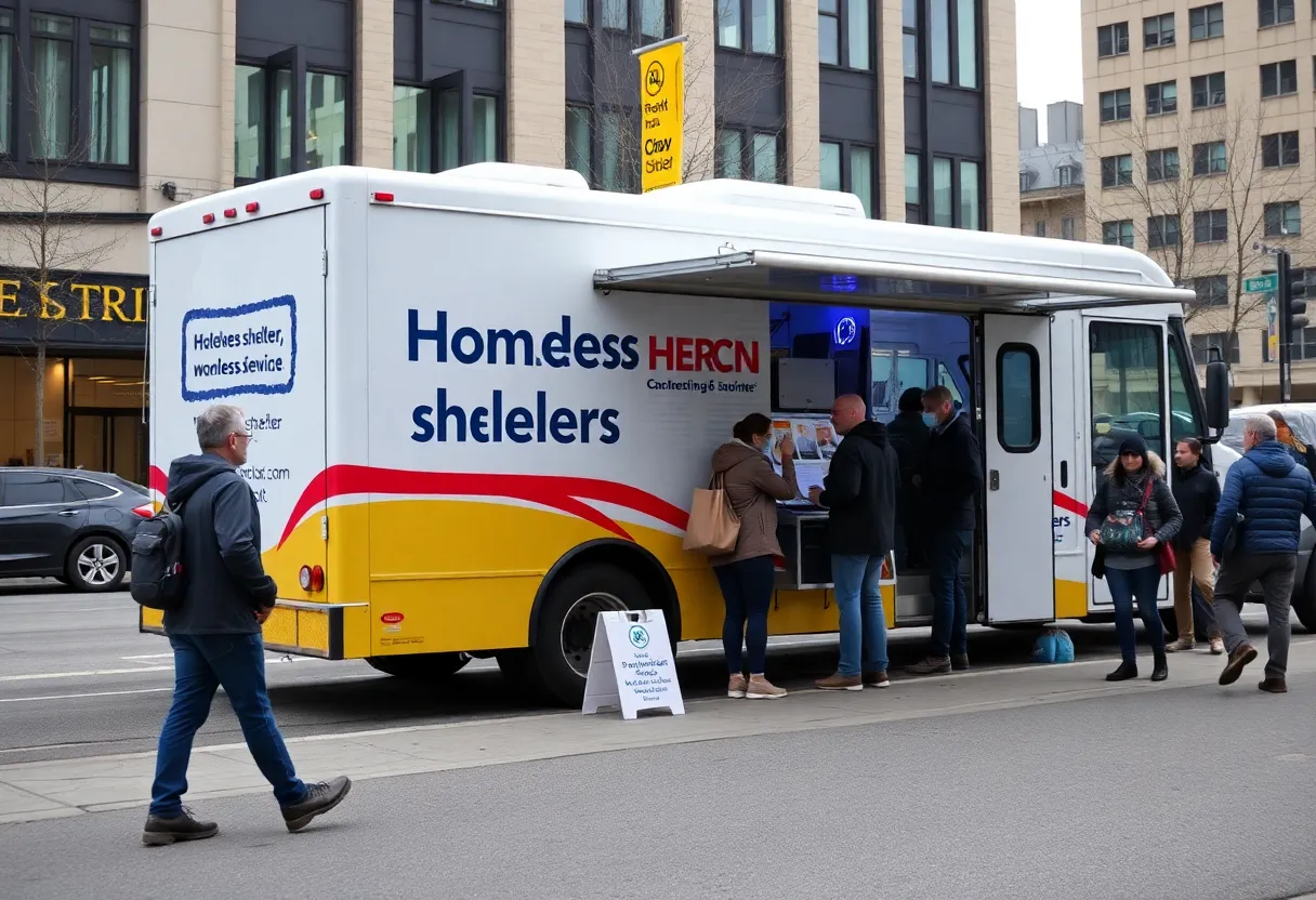 Mobile shelter bus providing services to the homeless in Apopka