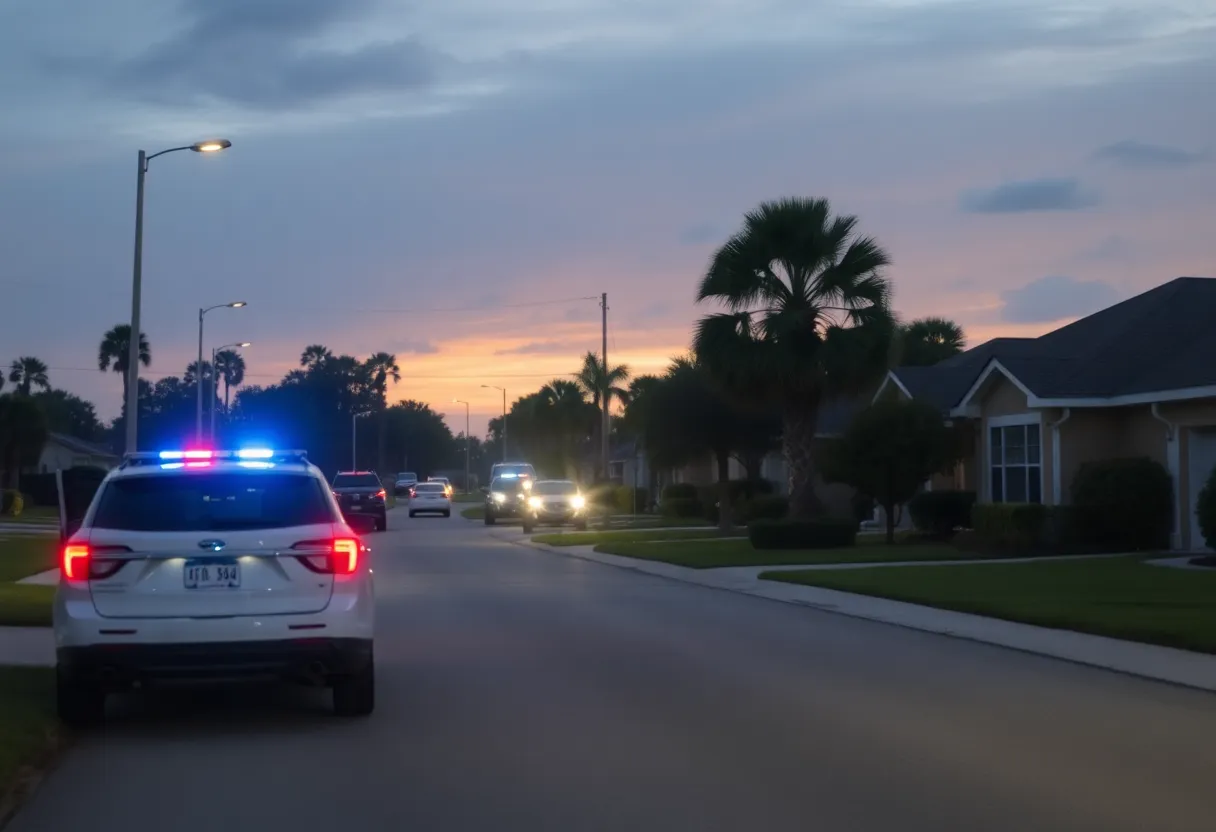 Law enforcement officers arresting an individual in a suburban area.