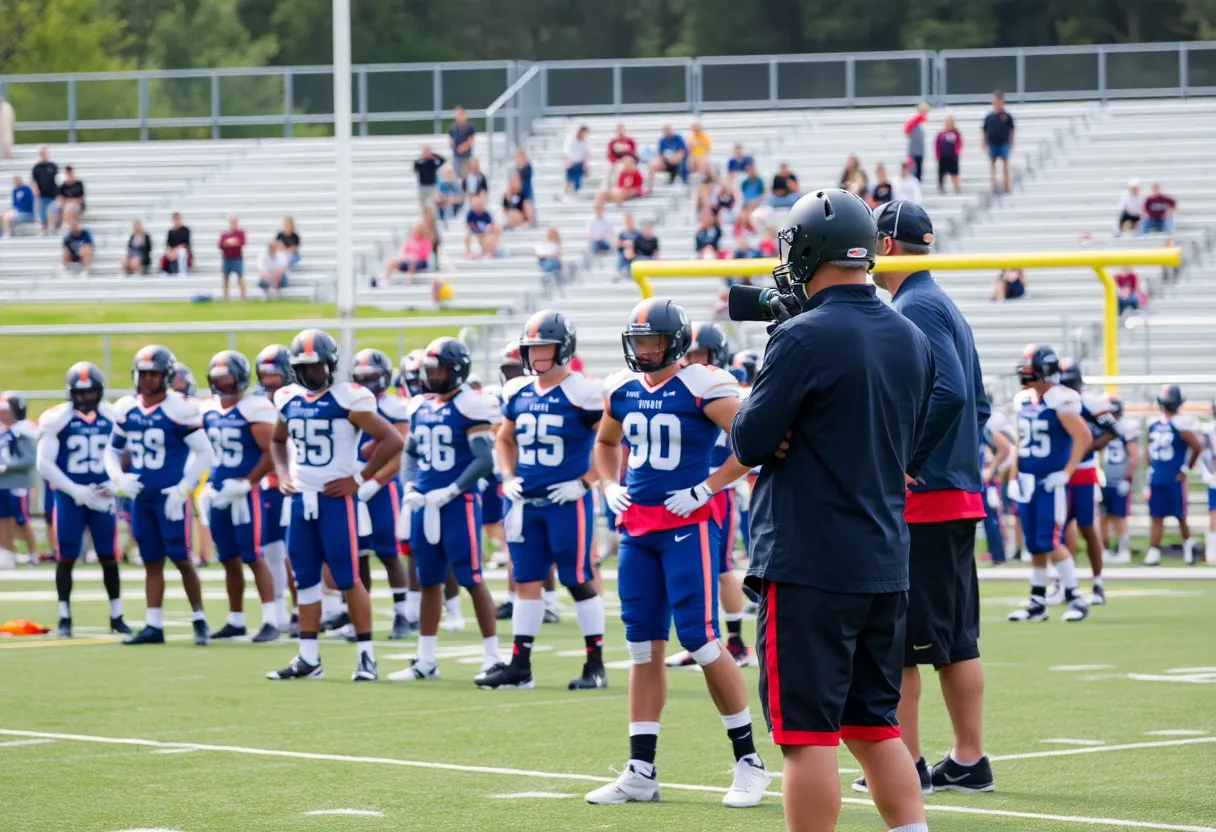 Nebraska football players training on the field