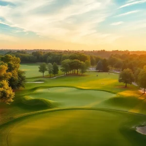 Scenic view of golf course during Northeast Amateur tournament