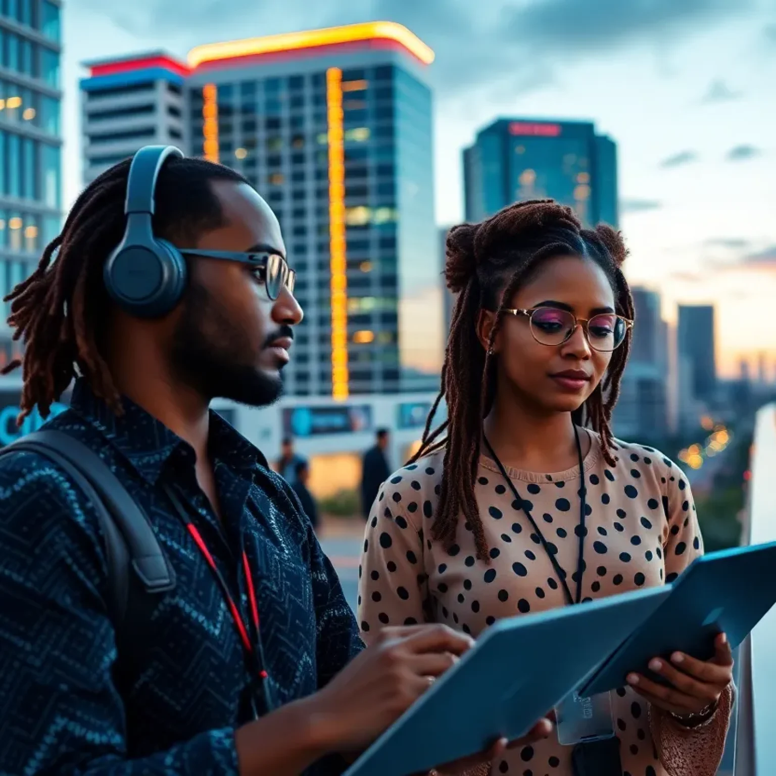 Cityscape of Orlando with technology elements representing the AI-driven job market.