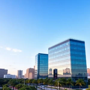 Skyline of Orlando showcasing business buildings