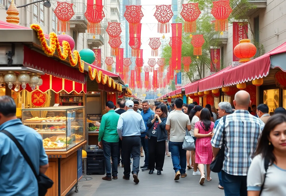 A lively urban scene during cultural events in Orlando.
