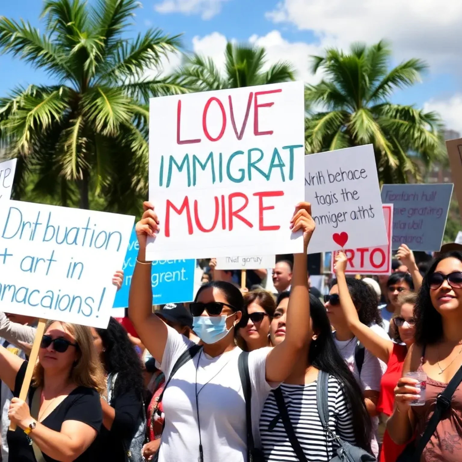 Diverse crowd at an immigration rally in Orlando, Florida