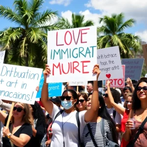 Diverse crowd at an immigration rally in Orlando, Florida