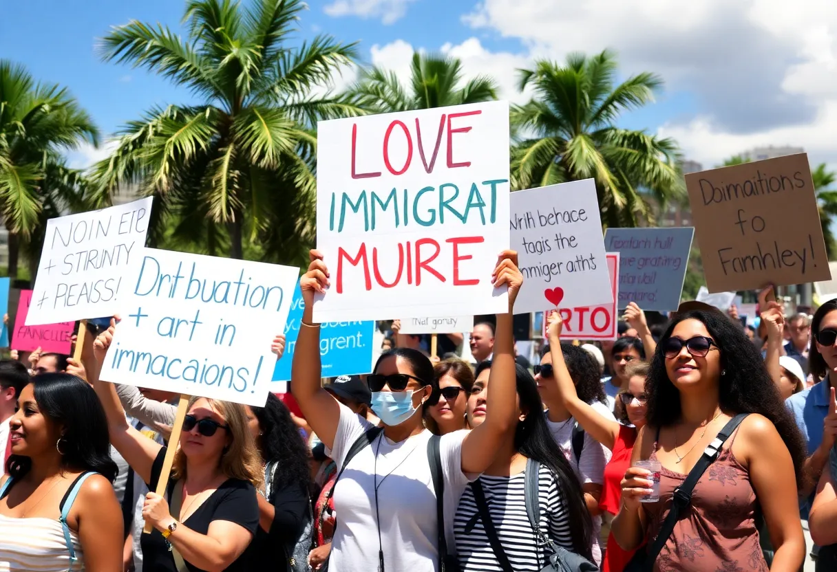 Diverse crowd at an immigration rally in Orlando, Florida