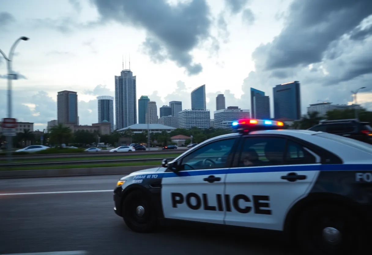 Police car speeding through Orlando