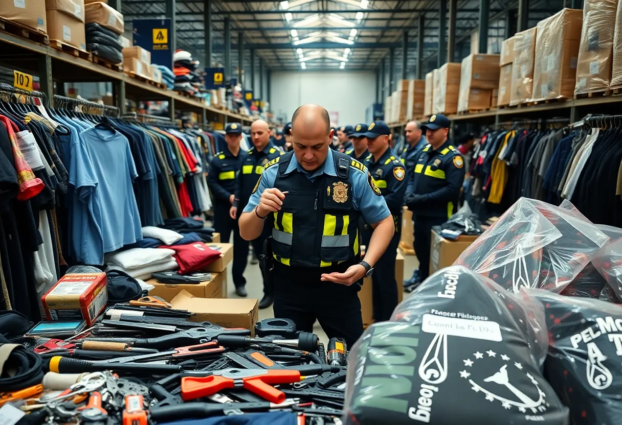 Police officer with recovered stolen merchandise in Orlando
